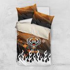 Personalized Wests Tigers Bedding Set Y2K Grunge Aesthetic With Cyber Flames and Starburst Graphics