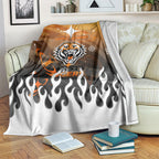 Personalized Wests Tigers Blanket Y2K Grunge Aesthetic With Cyber Flames and Starburst Graphics
