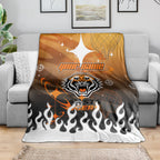 Personalized Wests Tigers Blanket Y2K Grunge Aesthetic With Cyber Flames and Starburst Graphics