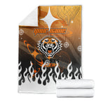 Personalized Wests Tigers Blanket Y2K Grunge Aesthetic With Cyber Flames and Starburst Graphics