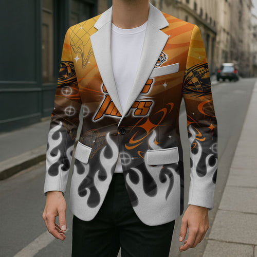 Personalized Wests Tigers Blazer Y2K Grunge Aesthetic With Cyber Flames and Starburst Graphics