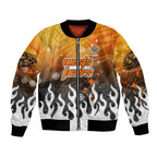 Personalized Wests Tigers Bomber Jacket Y2K Grunge Aesthetic With Cyber Flames and Starburst Graphics