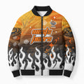 Personalized Wests Tigers Bomber Puffer Jacket Y2K Grunge Aesthetic With Cyber Flames and Starburst Graphics