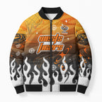 Personalized Wests Tigers Bomber Puffer Jacket Y2K Grunge Aesthetic With Cyber Flames and Starburst Graphics
