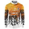 Personalized Wests Tigers Button Sweatshirt Y2K Grunge Aesthetic With Cyber Flames and Starburst Graphics
