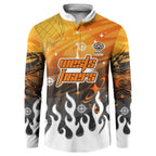 Personalized Wests Tigers Button Sweatshirt Y2K Grunge Aesthetic With Cyber Flames and Starburst Graphics