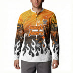 Personalized Wests Tigers Button Sweatshirt Y2K Grunge Aesthetic With Cyber Flames and Starburst Graphics