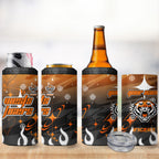 Personalized Wests Tigers 4 in 1 Can Cooler Tumbler Y2K Grunge Aesthetic With Cyber Flames and Starburst Graphics