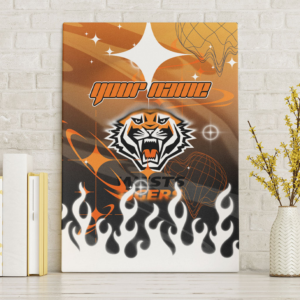 Personalized Wests Tigers Canvas Wall Art Y2K Grunge Aesthetic With Cyber Flames and Starburst Graphics