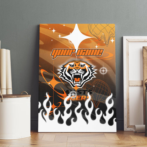 Personalized Wests Tigers Canvas Wall Art Y2K Grunge Aesthetic With Cyber Flames and Starburst Graphics