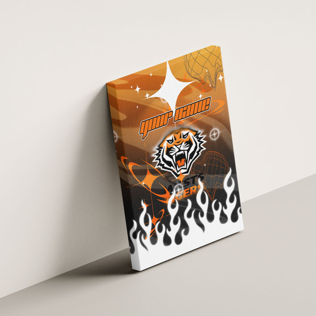 Personalized Wests Tigers Canvas Wall Art Y2K Grunge Aesthetic With Cyber Flames and Starburst Graphics