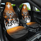 Personalized Wests Tigers Car Seat Cover Y2K Grunge Aesthetic With Cyber Flames and Starburst Graphics