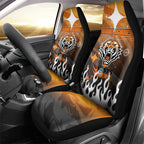 Personalized Wests Tigers Car Seat Cover Y2K Grunge Aesthetic With Cyber Flames and Starburst Graphics