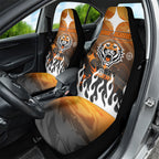 Personalized Wests Tigers Car Seat Cover Y2K Grunge Aesthetic With Cyber Flames and Starburst Graphics