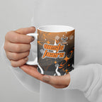 Personalized Wests Tigers Ceramic Mug Y2K Grunge Aesthetic With Cyber Flames and Starburst Graphics