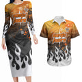 Personalized Wests Tigers Couples Matching Long Sleeve Bodycon Dress and Hawaiian Shirt Y2K Grunge Aesthetic With Cyber Flames and Starburst Graphics