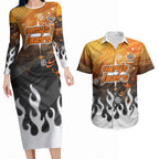 Personalized Wests Tigers Couples Matching Long Sleeve Bodycon Dress and Hawaiian Shirt Y2K Grunge Aesthetic With Cyber Flames and Starburst Graphics