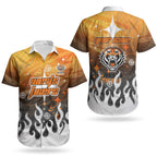 Personalized Wests Tigers Couples Matching Puletasi and Hawaiian Shirt Y2K Grunge Aesthetic With Cyber Flames and Starburst Graphics