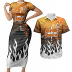 Personalized Wests Tigers Couples Matching Short Sleeve Bodycon Dress and Hawaiian Shirt Y2K Grunge Aesthetic With Cyber Flames and Starburst Graphics