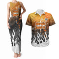Personalized Wests Tigers Couples Matching Tank Maxi Dress and Hawaiian Shirt Y2K Grunge Aesthetic With Cyber Flames and Starburst Graphics