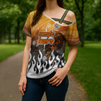 Personalized Wests Tigers Cross Shoulder Shirt Y2K Grunge Aesthetic With Cyber Flames and Starburst Graphics