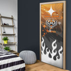 Personalized Wests Tigers Door Cover Y2K Grunge Aesthetic With Cyber Flames and Starburst Graphics