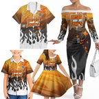 Personalized Wests Tigers Family Matching Off The Shoulder Long Sleeve Dress and Hawaiian Shirt Y2K Grunge Aesthetic With Cyber Flames and Starburst Graphics