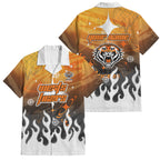 Personalized Wests Tigers Family Matching Off The Shoulder Long Sleeve Dress and Hawaiian Shirt Y2K Grunge Aesthetic With Cyber Flames and Starburst Graphics
