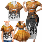 Personalized Wests Tigers Family Matching Short Sleeve Bodycon Dress and Hawaiian Shirt Y2K Grunge Aesthetic With Cyber Flames and Starburst Graphics