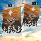 Personalized Wests Tigers Garden Flag Y2K Grunge Aesthetic With Cyber Flames and Starburst Graphics