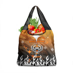 Personalized Wests Tigers Grocery Bag Y2K Grunge Aesthetic With Cyber Flames and Starburst Graphics