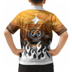 Personalized Wests Tigers Hawaiian Shirt Y2K Grunge Aesthetic With Cyber Flames and Starburst Graphics