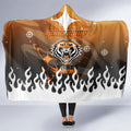 Personalized Wests Tigers Hooded Blanket Y2K Grunge Aesthetic With Cyber Flames and Starburst Graphics