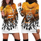 Personalized Wests Tigers Hoodie Dress Y2K Grunge Aesthetic With Cyber Flames and Starburst Graphics