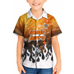 Personalized Wests Tigers Kid Hawaiian Shirt Y2K Grunge Aesthetic With Cyber Flames and Starburst Graphics