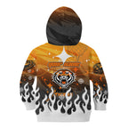 Personalized Wests Tigers Kid Hoodie Y2K Grunge Aesthetic With Cyber Flames and Starburst Graphics