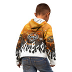 Personalized Wests Tigers Kid Hoodie Y2K Grunge Aesthetic With Cyber Flames and Starburst Graphics