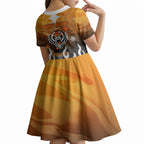 Personalized Wests Tigers Kid Short Sleeve Dress Y2K Grunge Aesthetic With Cyber Flames and Starburst Graphics