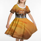 Personalized Wests Tigers Kid Short Sleeve Dress Y2K Grunge Aesthetic With Cyber Flames and Starburst Graphics