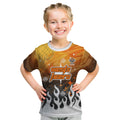 Personalized Wests Tigers Kid T Shirt Y2K Grunge Aesthetic With Cyber Flames and Starburst Graphics