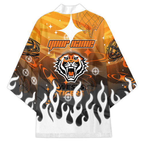 Personalized Wests Tigers Kimono Y2K Grunge Aesthetic With Cyber Flames and Starburst Graphics