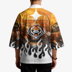 Personalized Wests Tigers Kimono Y2K Grunge Aesthetic With Cyber Flames and Starburst Graphics
