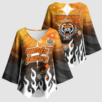 Personalized Wests Tigers Kimono Sleeve Blouse Y2K Grunge Aesthetic With Cyber Flames and Starburst Graphics