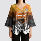 Personalized Wests Tigers Kimono Sleeve Blouse Y2K Grunge Aesthetic With Cyber Flames and Starburst Graphics