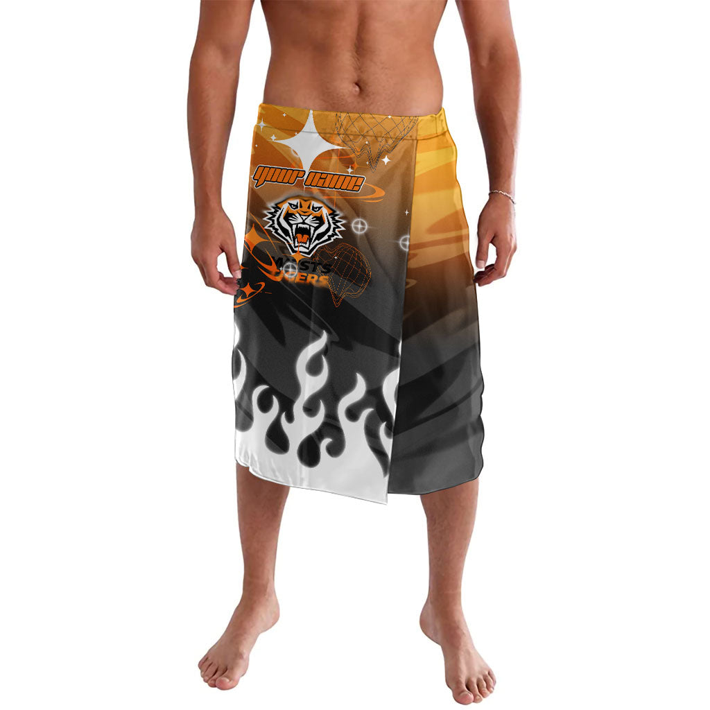 Personalized Wests Tigers Lavalava Y2K Grunge Aesthetic With Cyber Flames and Starburst Graphics