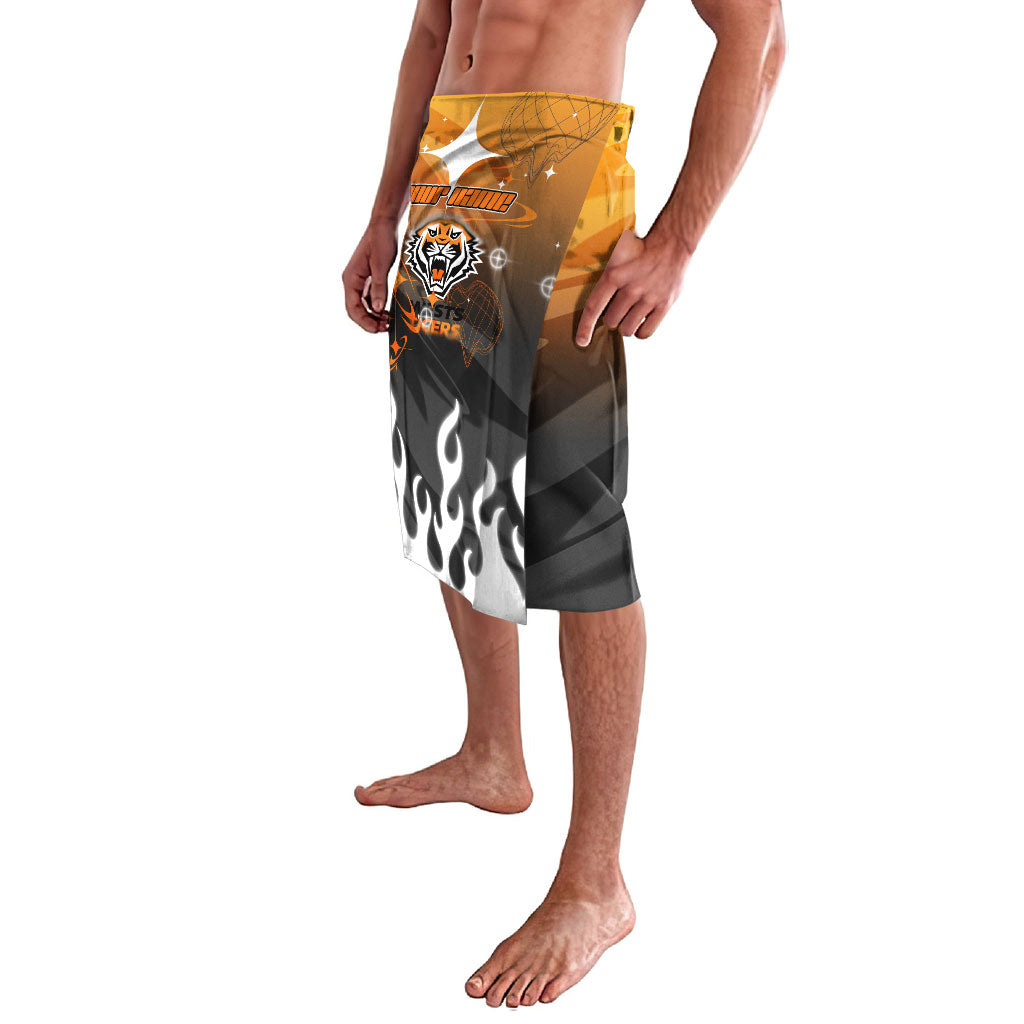 Personalized Wests Tigers Lavalava Y2K Grunge Aesthetic With Cyber Flames and Starburst Graphics