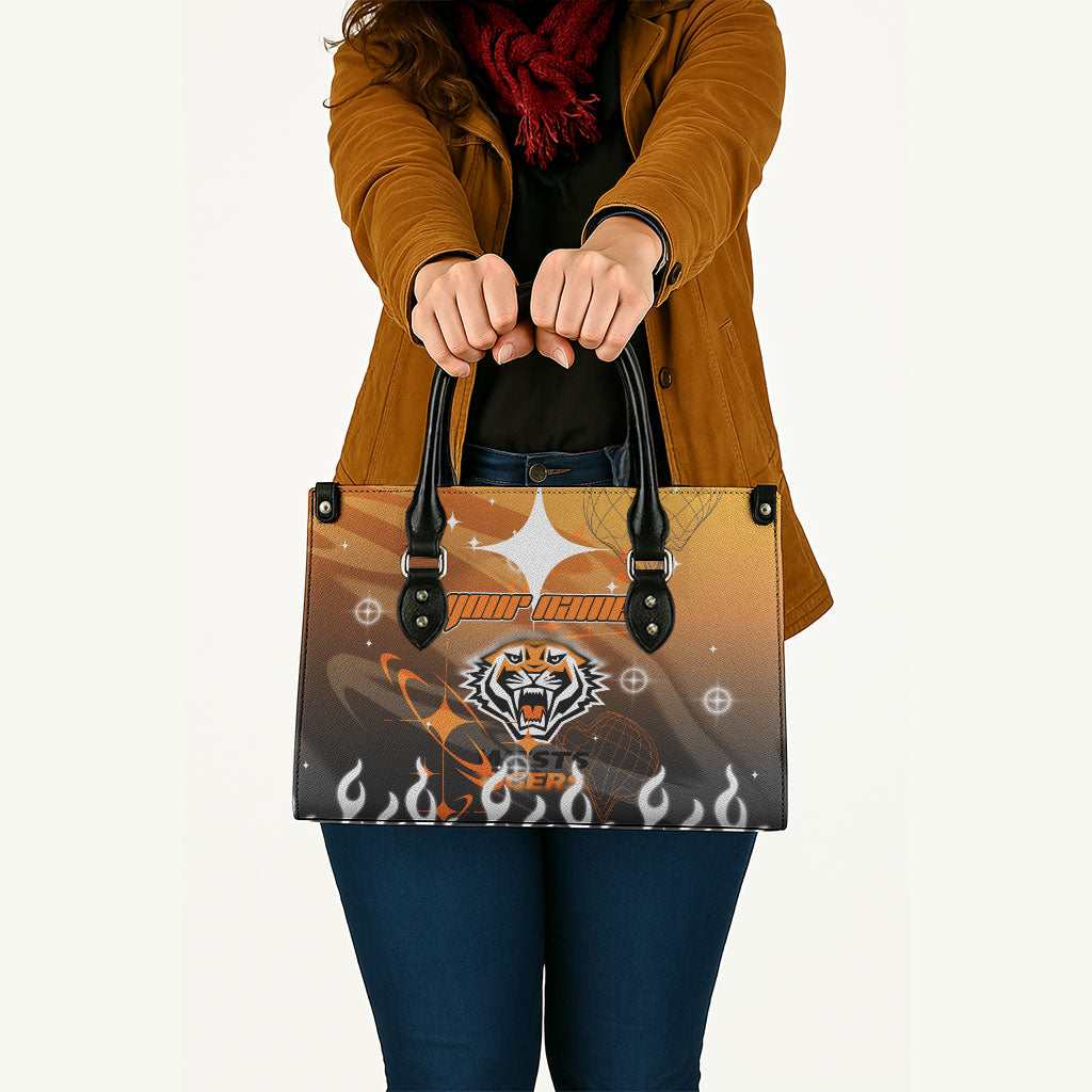 Personalized Wests Tigers Leather Bag Y2K Grunge Aesthetic With Cyber Flames and Starburst Graphics
