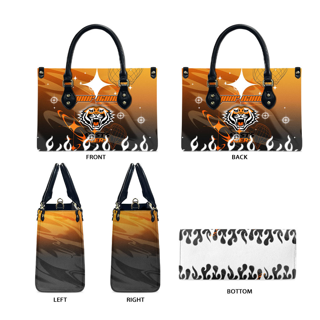 Personalized Wests Tigers Leather Bag Y2K Grunge Aesthetic With Cyber Flames and Starburst Graphics