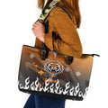 Personalized Wests Tigers Leather Tote Bag Y2K Grunge Aesthetic With Cyber Flames and Starburst Graphics