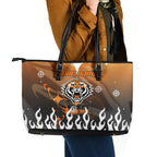 Personalized Wests Tigers Leather Tote Bag Y2K Grunge Aesthetic With Cyber Flames and Starburst Graphics